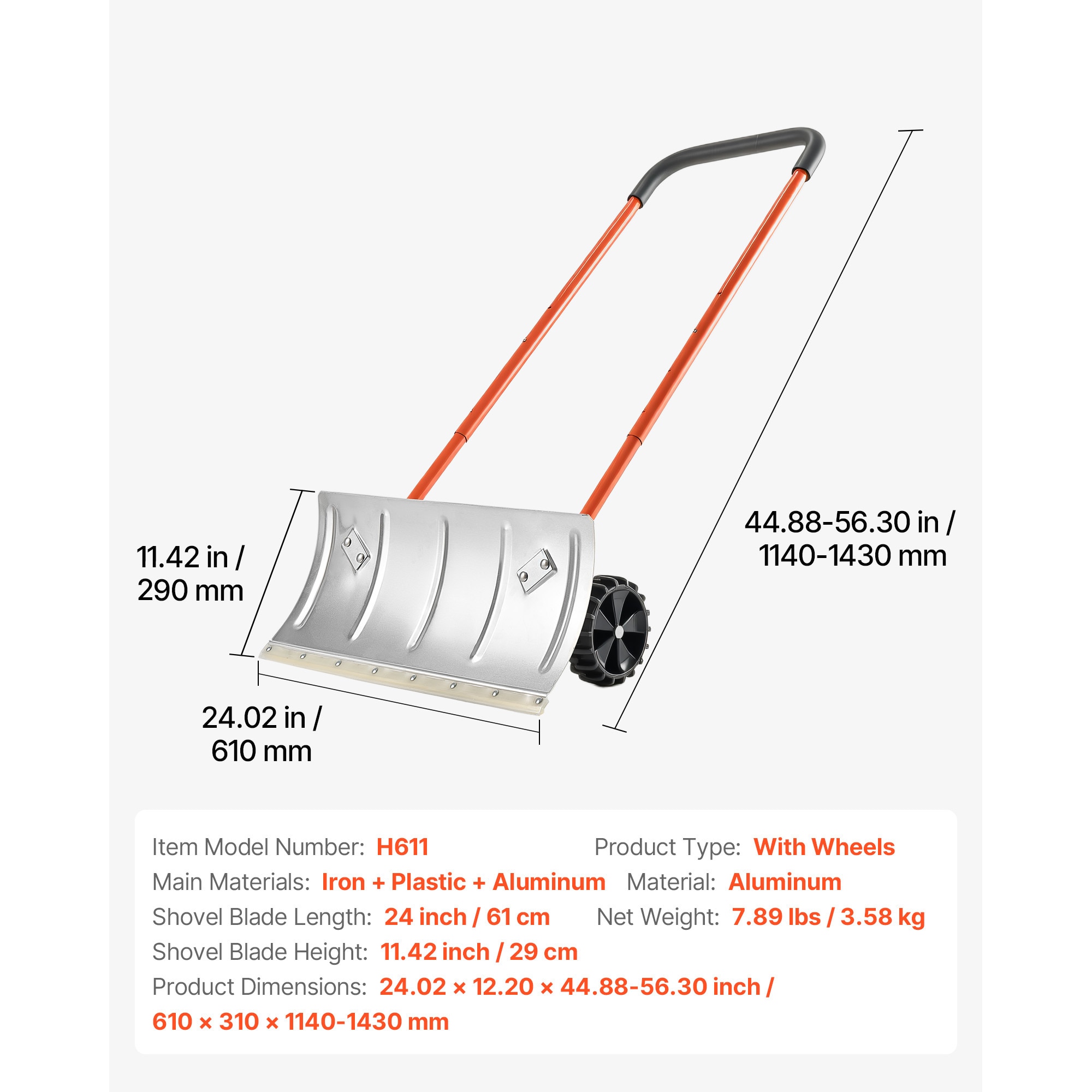 Durable Metal Wheeled Snow Pusher Shovel For Driveway Clearing_voghion.com